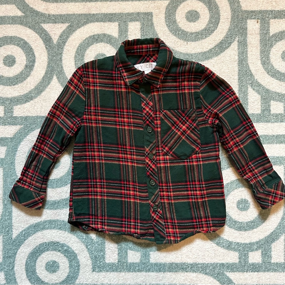 IvyCityCo Margo Boys Green Plaid Button up Shirt Toddler 3T